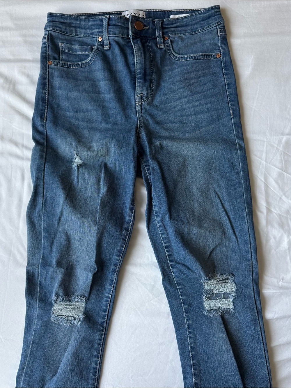 FRAYED JEANS high rise ankle skinny Distressed Jeans